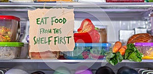 Eat Food from this shelf first handmade sign in fridge