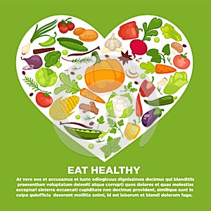 Eat healthy commercial poster with vegetables inside big heart