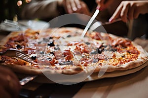 Eat meat pizza with friends photo