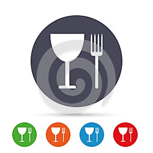 Eat sign icon. Cutlery symbol. Fork and wineglass.