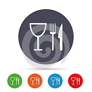 Eat sign icon. Knife, fork and wineglass.