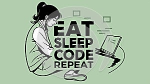 Eat Sleep Code Repeat text, programming and developer lifestyle vector design Generative AI