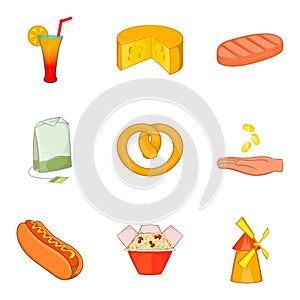 Eat on the street icons set, cartoon style