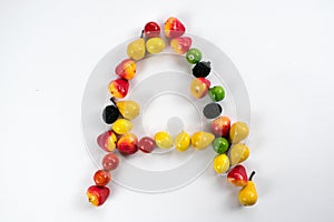 Eat vitamins letter clsoeup fruits vegetables represent symbol health happy life