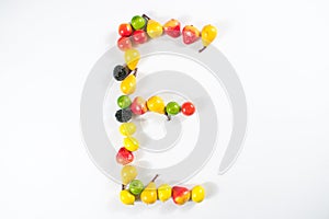 Eat vitamins letter clsoeup fruits vegetables represent symbol health happy life