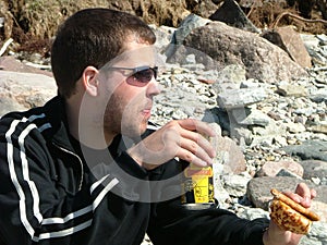 Eating in the beach