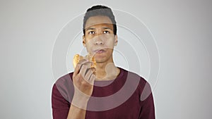 Eating Burger, Chewing Hungry Young Man