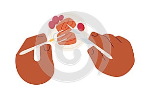 Eating cranberry roast turkey meal cartoon character hands illustration