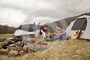 Eating dinner at the camp site