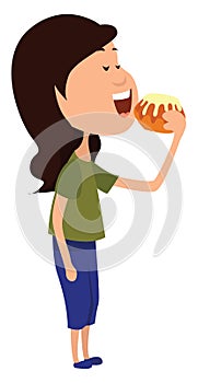 Eating doughnut, illustration, vector