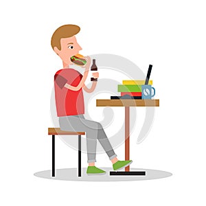 Eating and Drinking Worker Vector Illustration