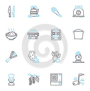 Eating establishments linear icons set. Restaurant, Cafe, Diner, Bistro, Brasserie, Eatery, Tavern line vector and