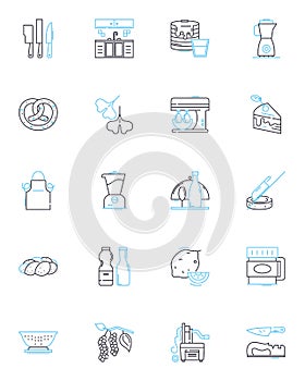 Eating establishments linear icons set. Restaurant, Cafe, Diner, Bistro, Brasserie, Eatery, Tavern line vector and photo
