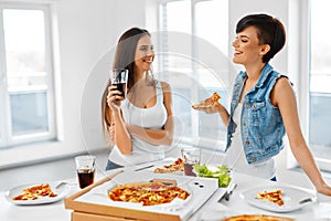 Eating Fast Food. Friends Eating Pizza. Home Party. Leisure, Celebration.