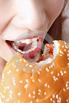 Eating hamburger
