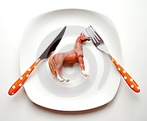 Eating horse meat concept