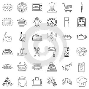 Eating icons set, outline style