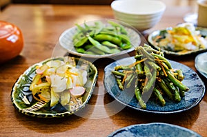 Eating Japanese food at the restaurant