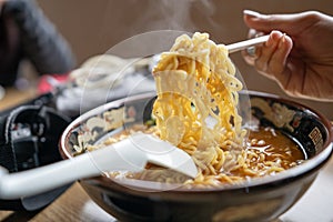 Eating Japanese style ramen