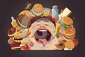 Eating junk food nutrition and dietary health problem concept