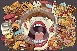 Eating junk food nutrition and dietary health problem concept