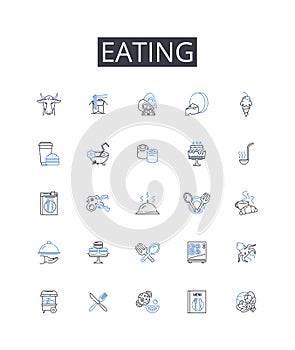 Eating line icons collection. Drinking, Feasting, Devouring, Noshing, Munching, Chomping, Grazing vector and linear