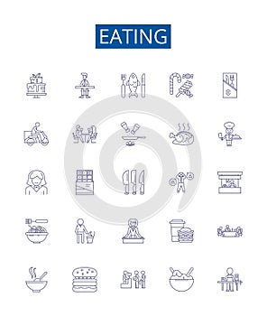 Eating line icons signs set. Design collection of Munching, Scoffing, Chewing, Binging, Nourishing, Nibbling, Bolting