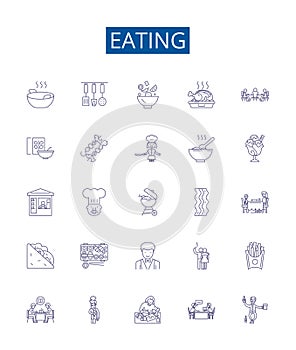 Eating line icons signs set. Design collection of Munching, Scoffing, Chewing, Binging, Nourishing, Nibbling, Bolting