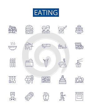 Eating line icons signs set. Design collection of Munching, Scoffing, Chewing, Binging, Nourishing, Nibbling, Bolting