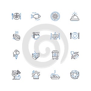 Eating-out hub line icons collection. Restaurant, Diner, Cafe, Bistro, Brasserie, Pub, Tavern vector and linear