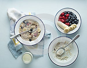 Oatmeal with fresh fruit and milk or yogurt photo