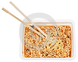Eating of prepared instant noodles