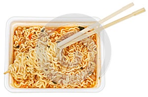 Eating of prepared instant ramen