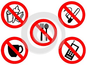 Eating smoking prohibited signs