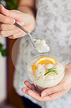 Eating tapioca pudding