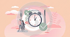 Eating time as daily food balance and routine clock tiny persons concept