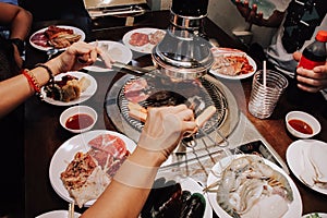 Eating together at a korean bbq