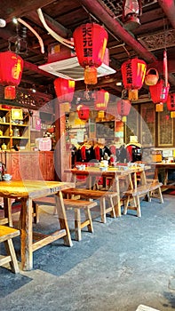 Eating tradicional chinese food in PINGYAO restaurant
