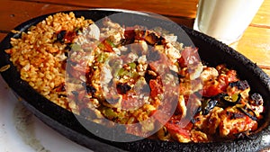 Traditional Turkish Chicken Kebab on Hot Stone Plate