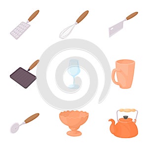 Eating utensils icons set, cartoon style