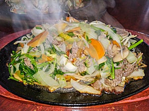 Eating veal vegetables frying pan Meat Vegetables Veal