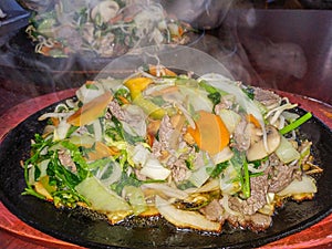 Eating veal vegetables frying pan Meat Vegetables Veal