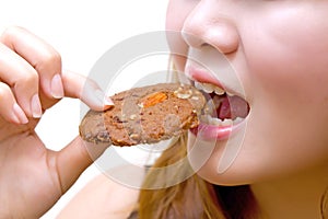 Eatting chocolate chip almond photo