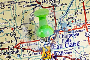 Eau Claire Wisconsin Chippewa Falls closeup faded road map photo