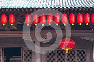 Eave and red lanterns