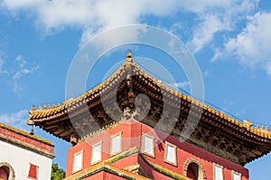 The eaves of the Moon Hall of Puning Temple, Chengde