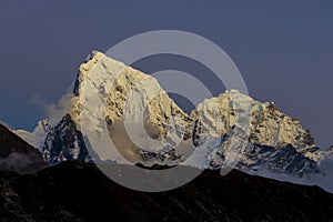 EBC Trek in Nepal, mountains at sunset light