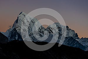 EBC Trek in Nepal, mountains at sunset light