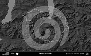 Ebensee am Traunsee outlined, Austria. Grayscale