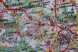 Ebersbach in Germany and Jirikov in Czechia on a road m